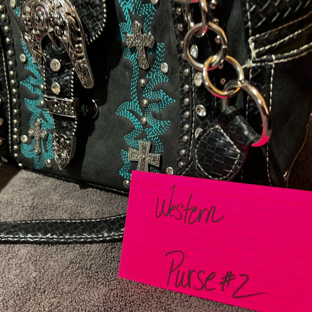 Black and Teal Western Purse with Silver Accents